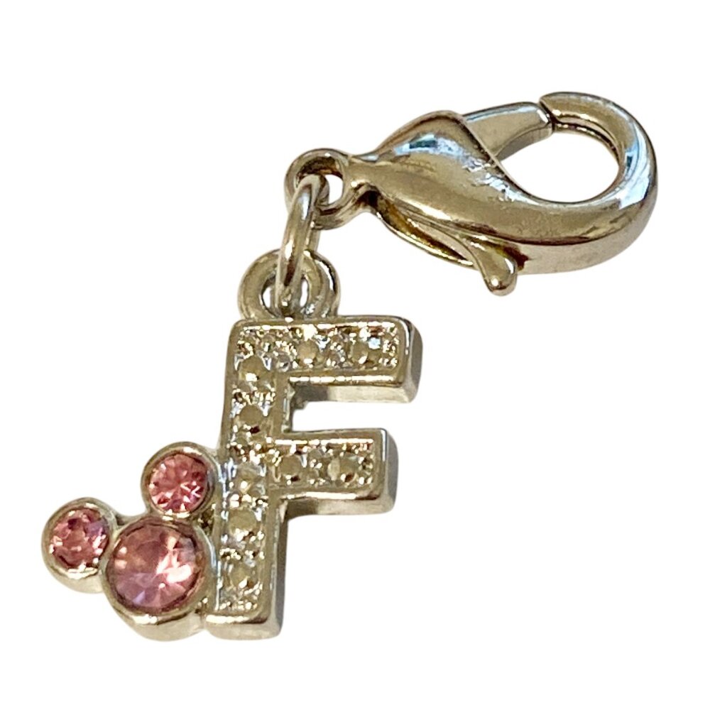 Vintage Disney Pink Crystal Mickey Mouse Ears Charm Clip On Initial Letter F